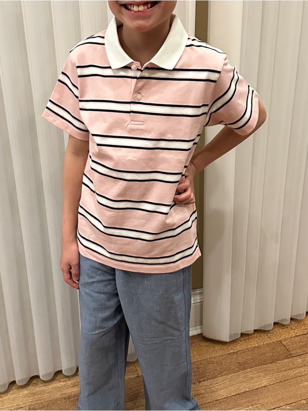 Uniqlo Kids DRY Pique Pink Striped Polo Shirt Size 9-10 Preppy Light Academia